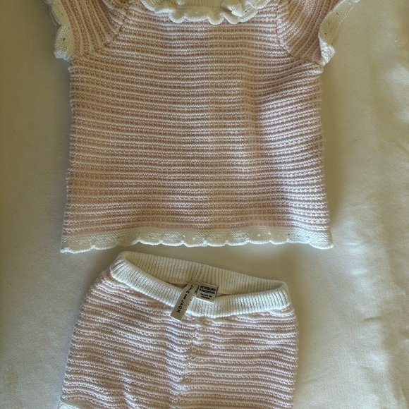 Janie and Jack Pink and White Striped Knit Set - Picture 2 of 4